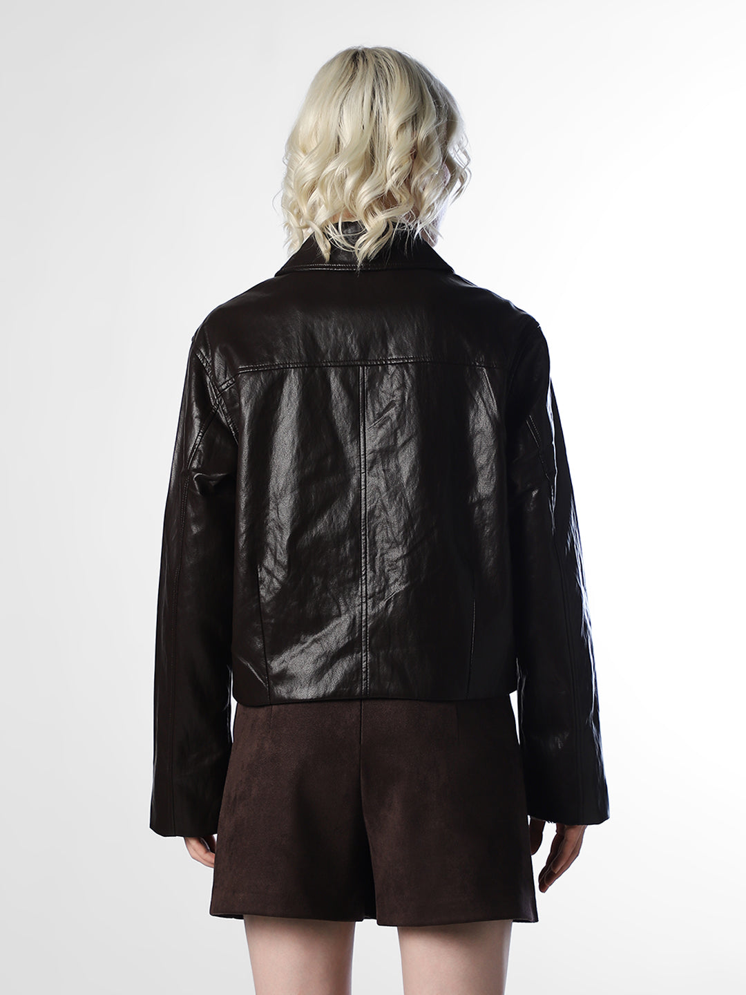Dark Brown Faux Leather Jacket