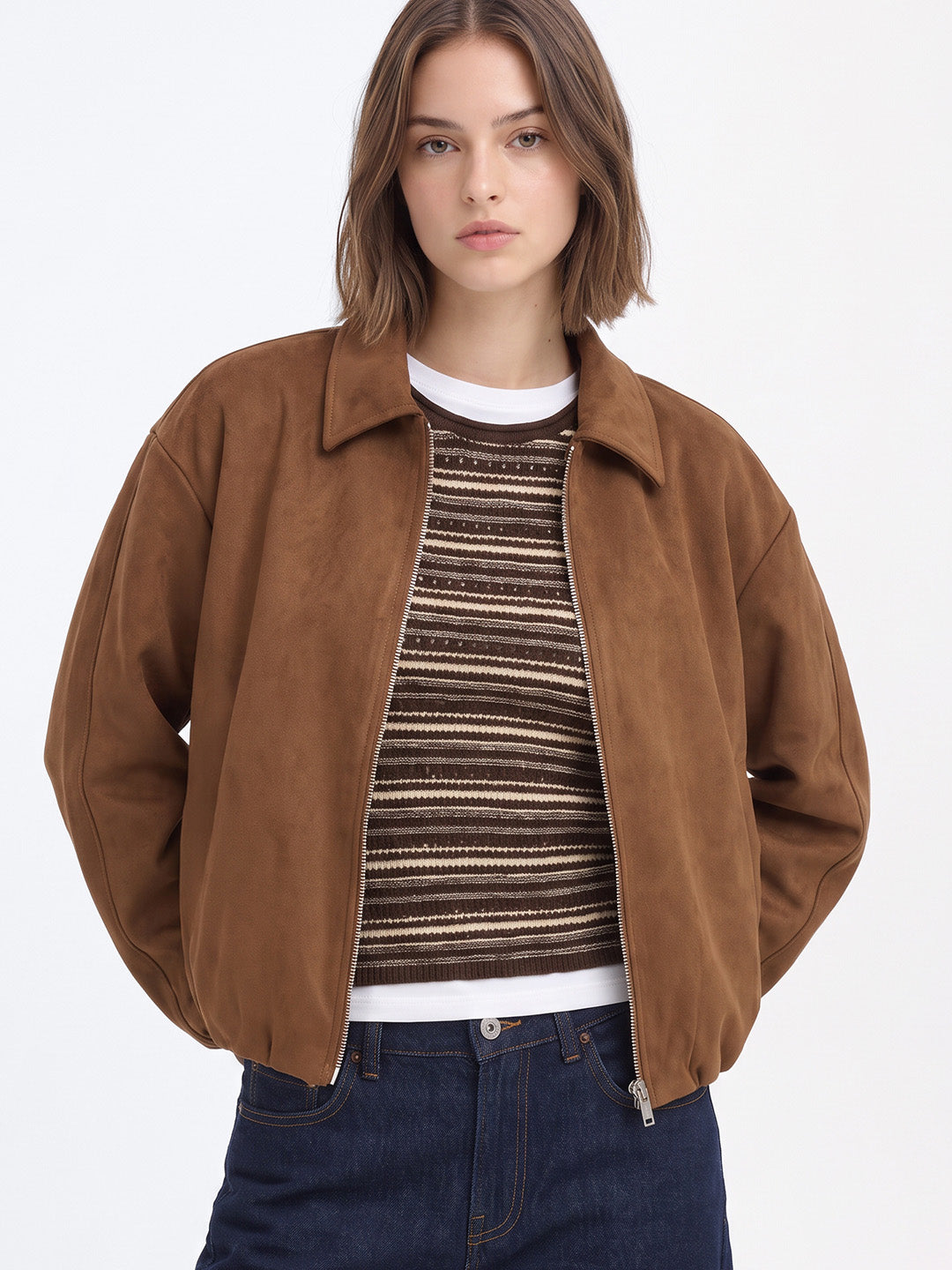 Dark Brown Faux Suede Jacket