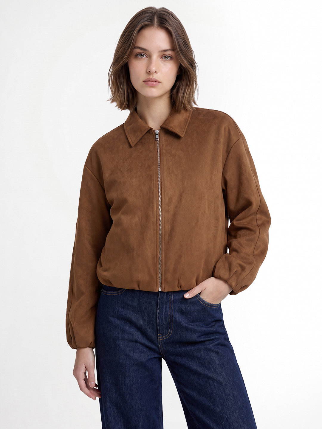 Dark Brown Faux Suede Jacket