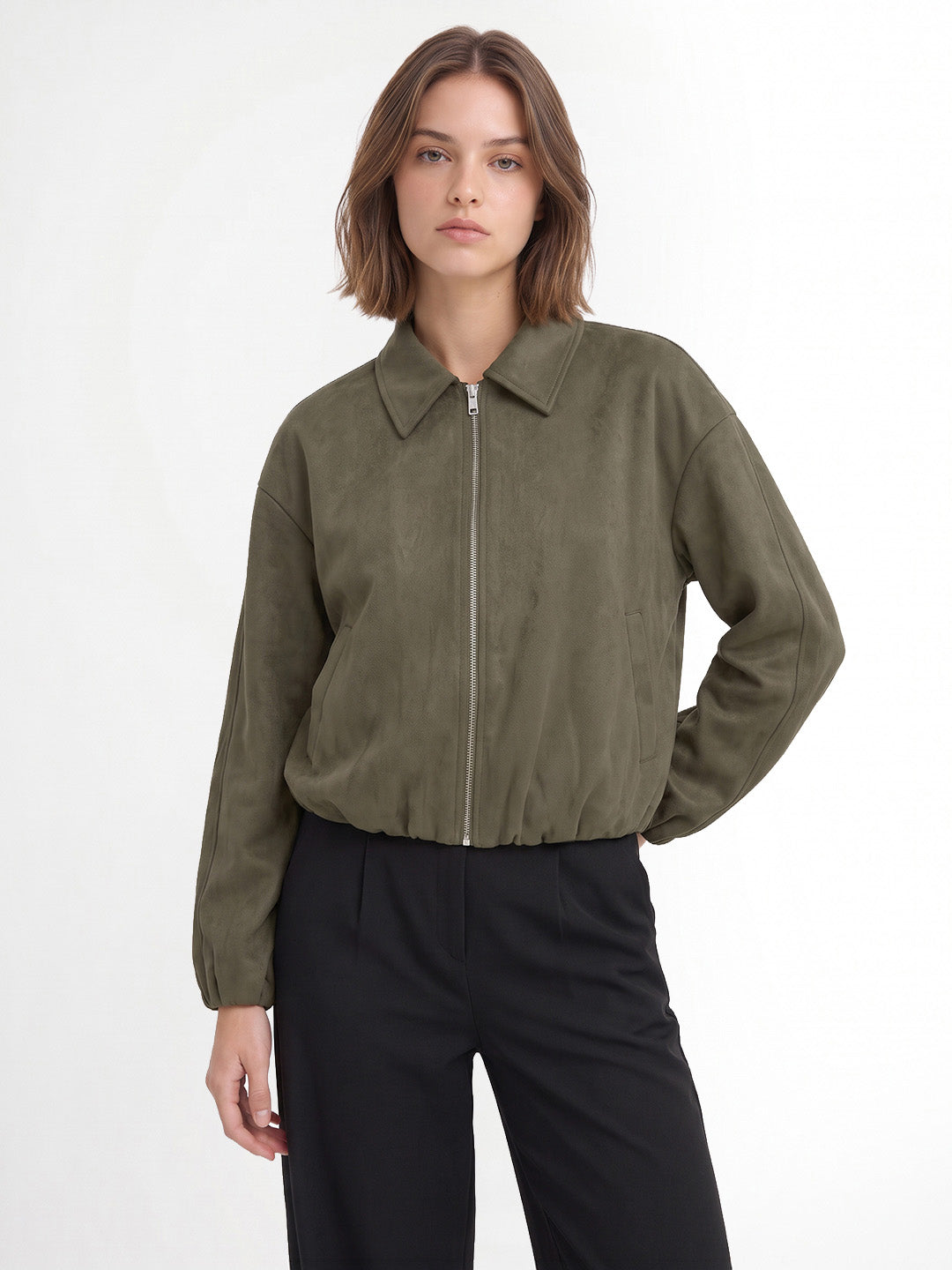 Dark Olive Faux Suede Jacket