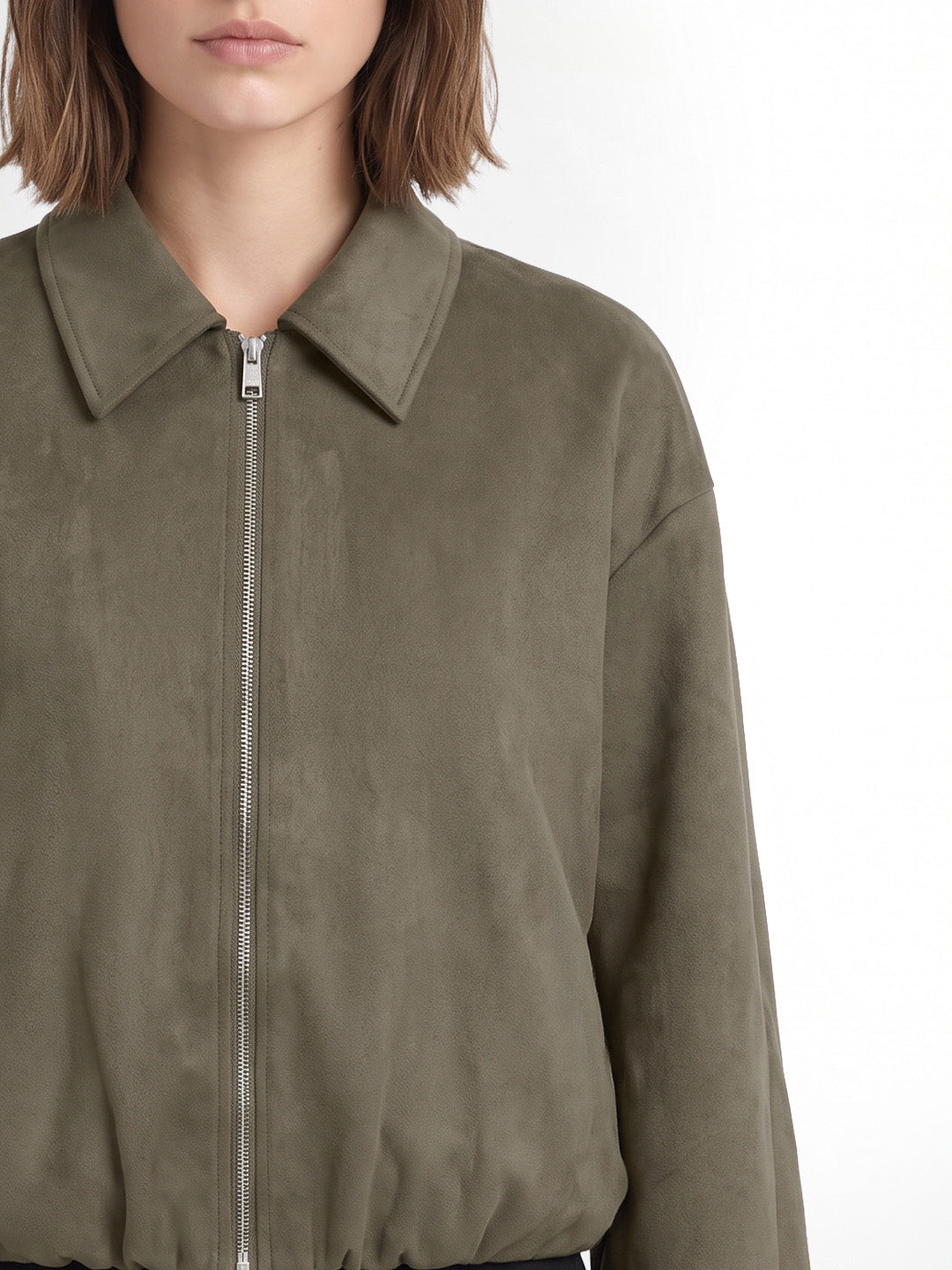 Dark Olive Faux Suede Jacket