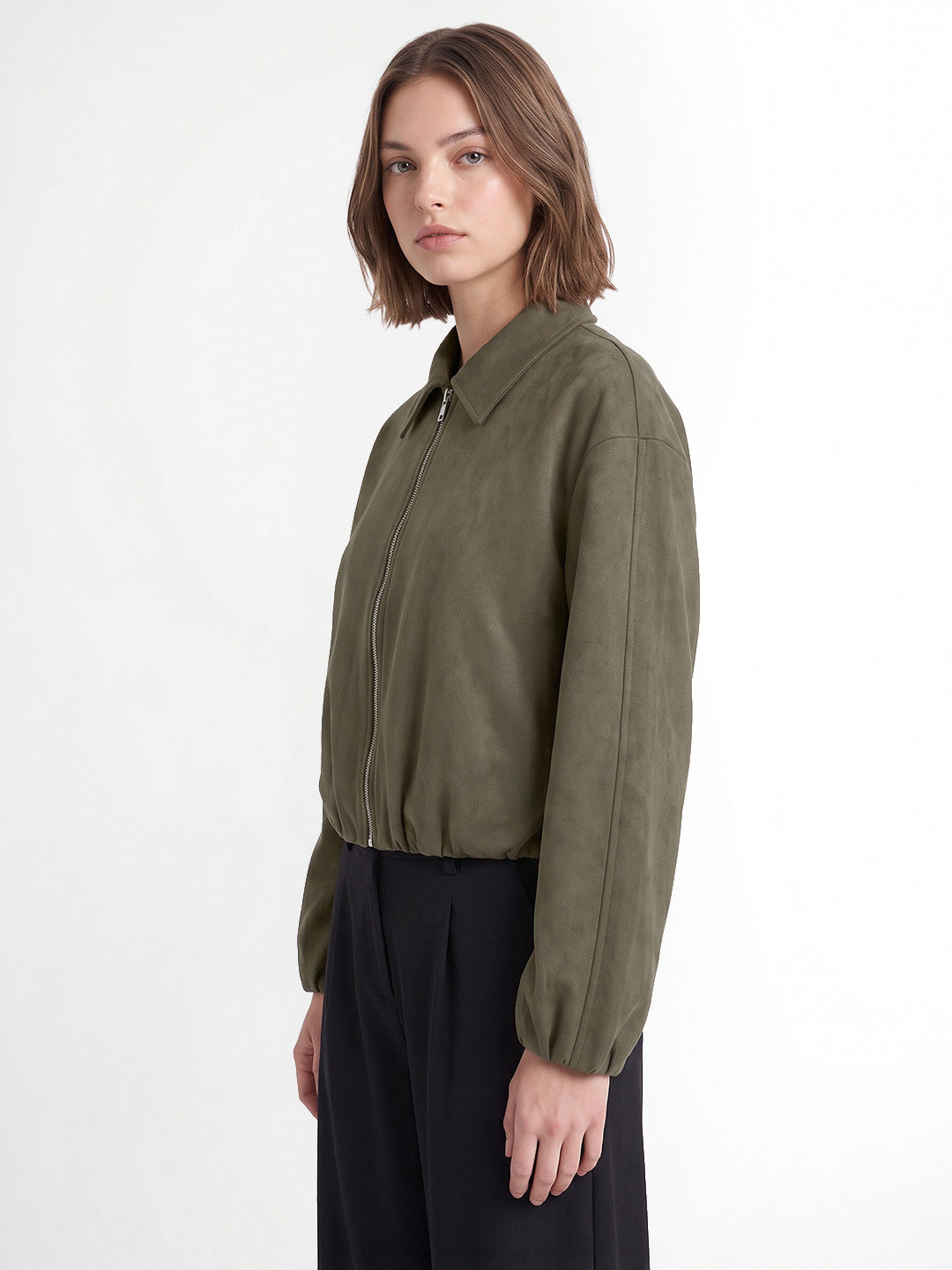 Dark Olive Faux Suede Jacket