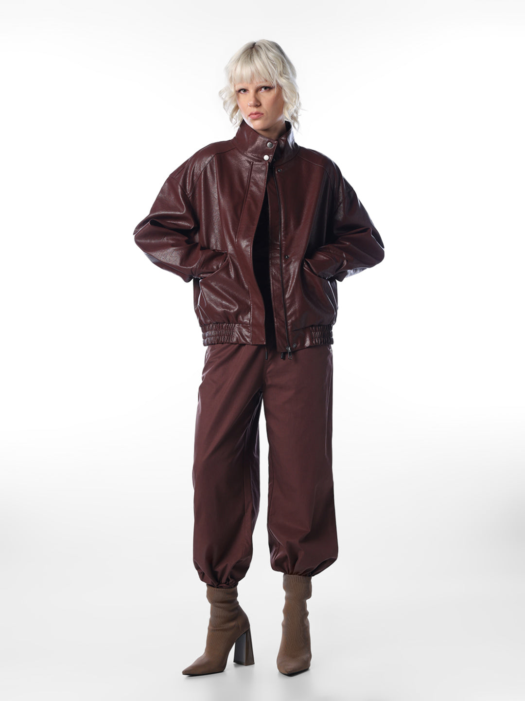 Brown Faux Leather Relaxed Fit Jacket