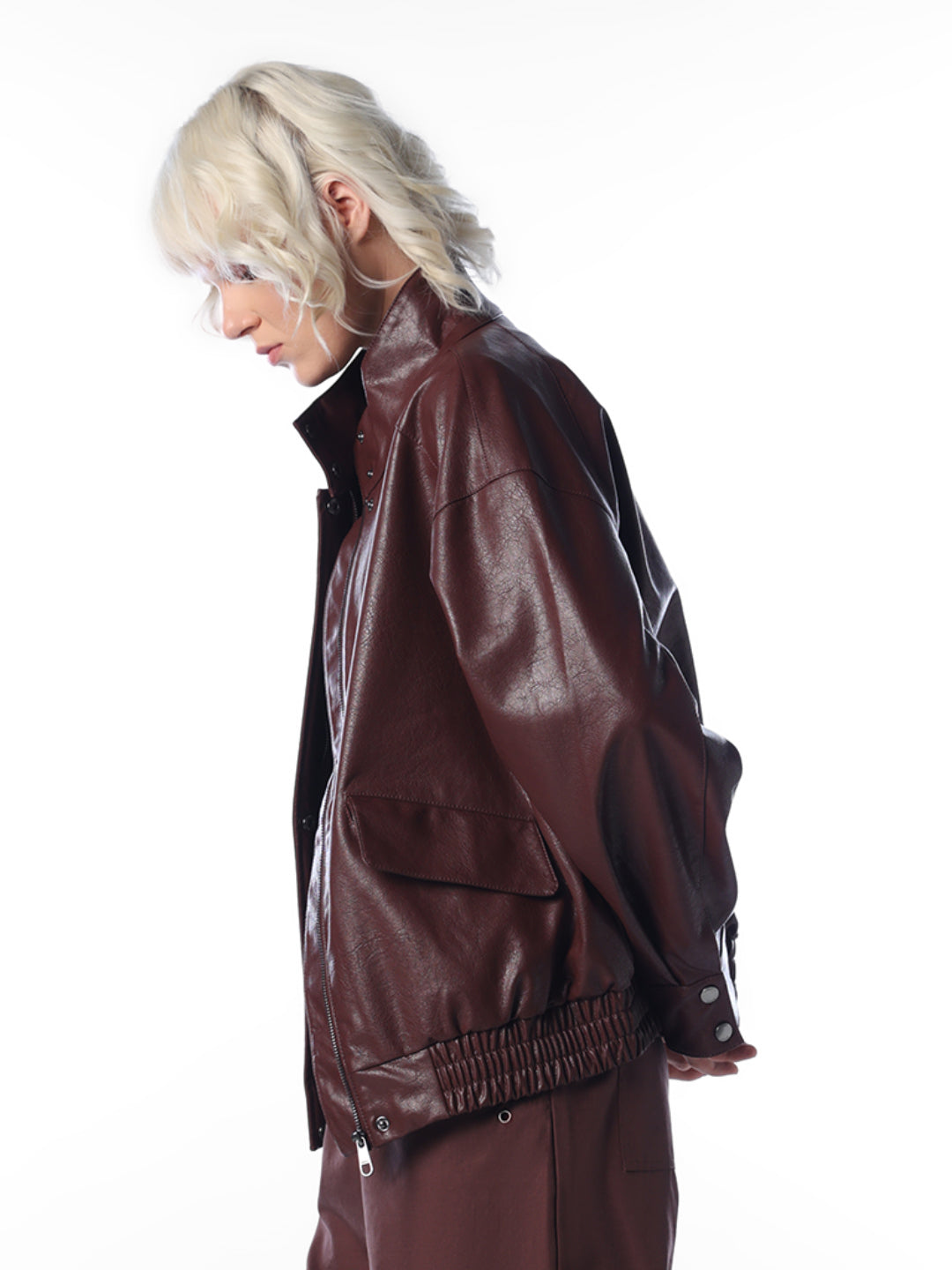 Brown Faux Leather Relaxed Fit Jacket