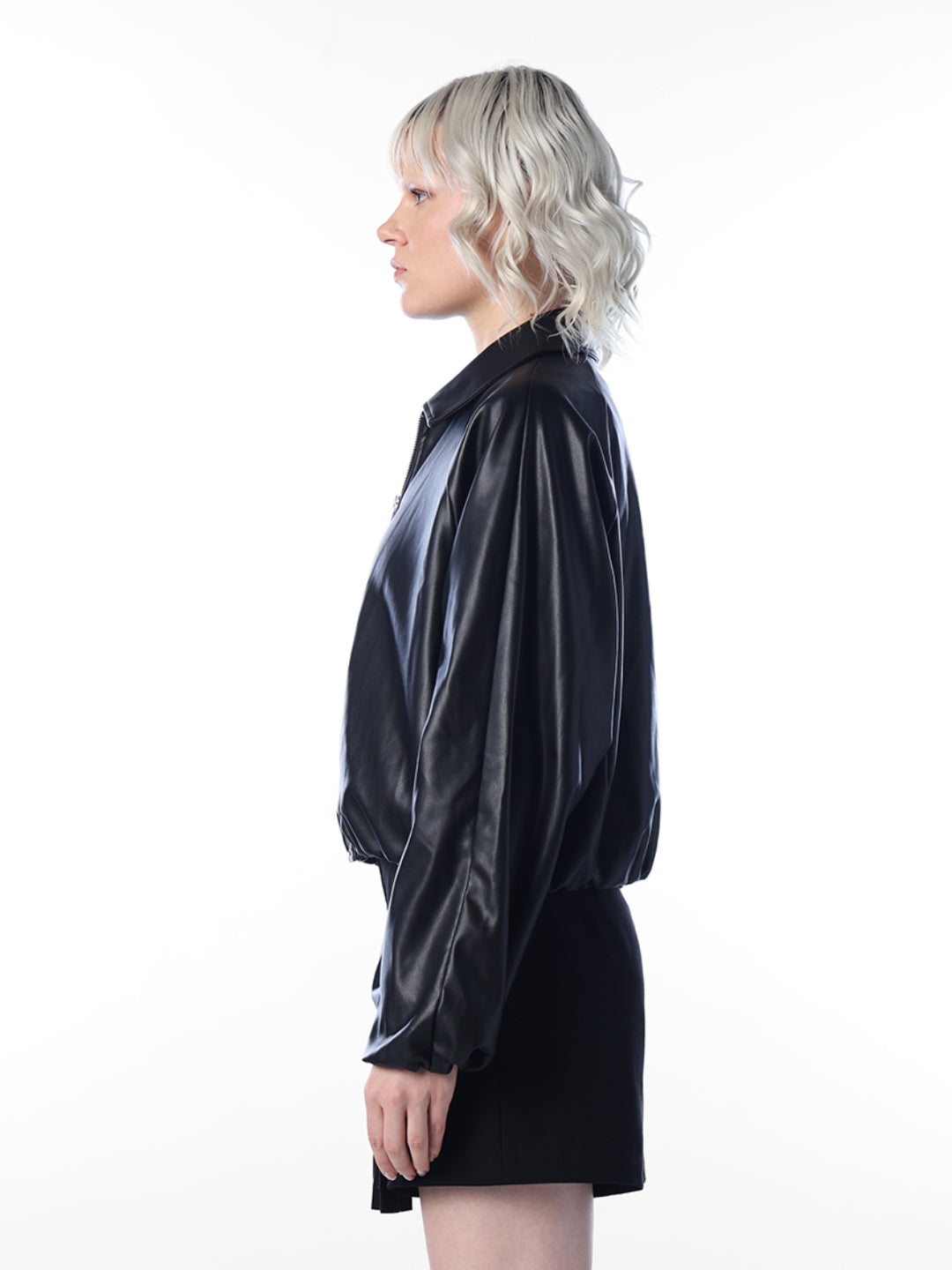 Black Faux Leather Bomber Jacket