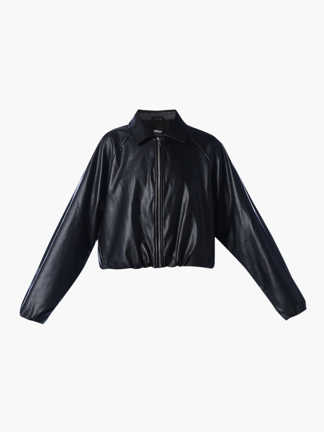 Black Faux Leather Bomber Jacket