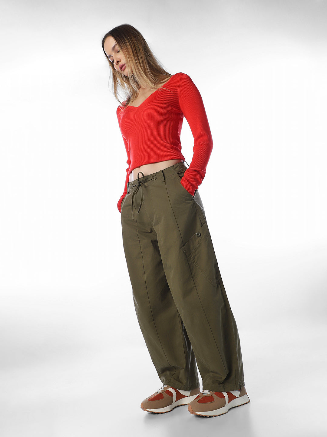 Olive Barrel Fit Cargo Pants