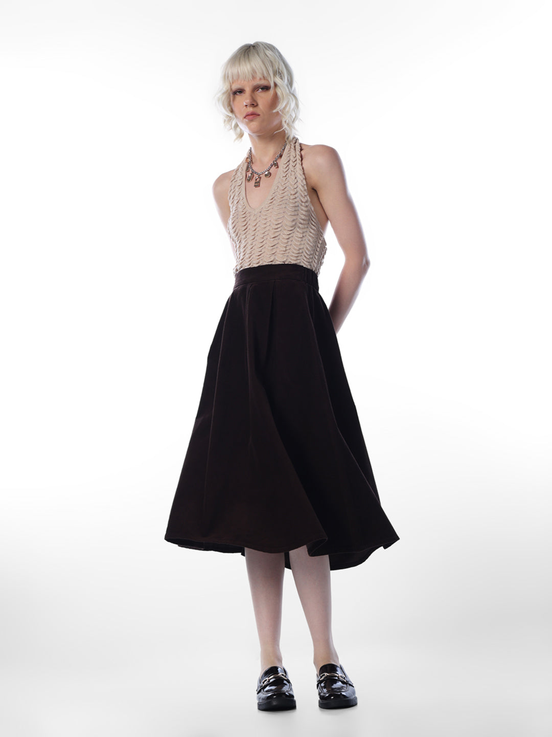 Brown Corduroy Long Skirt