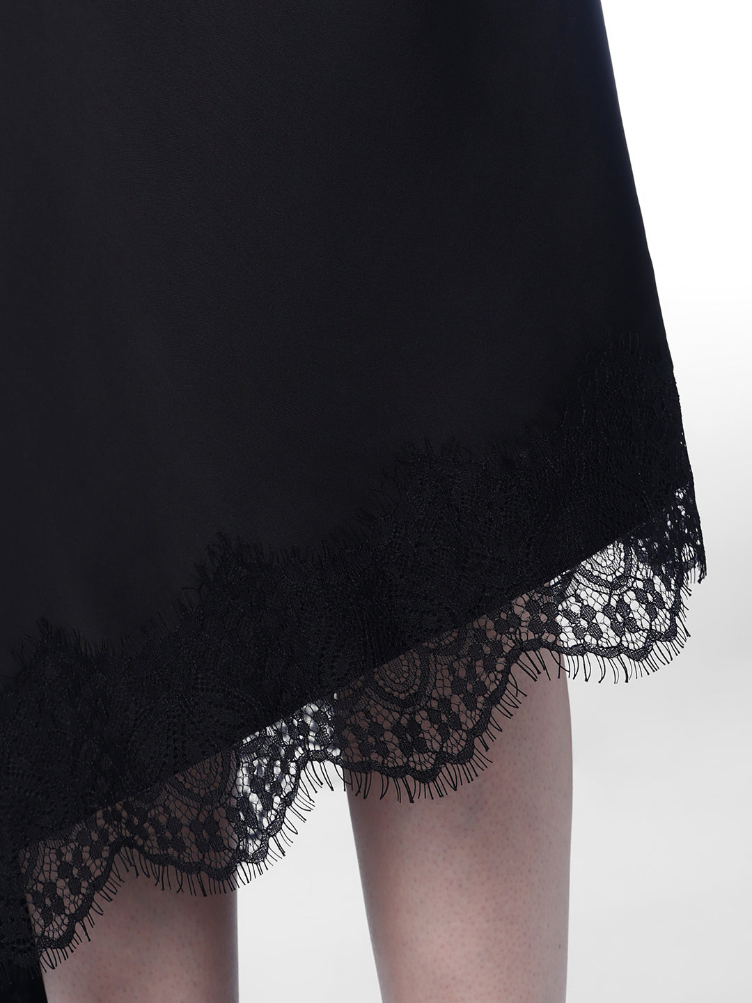Lace Trim Satin Midi Skirt