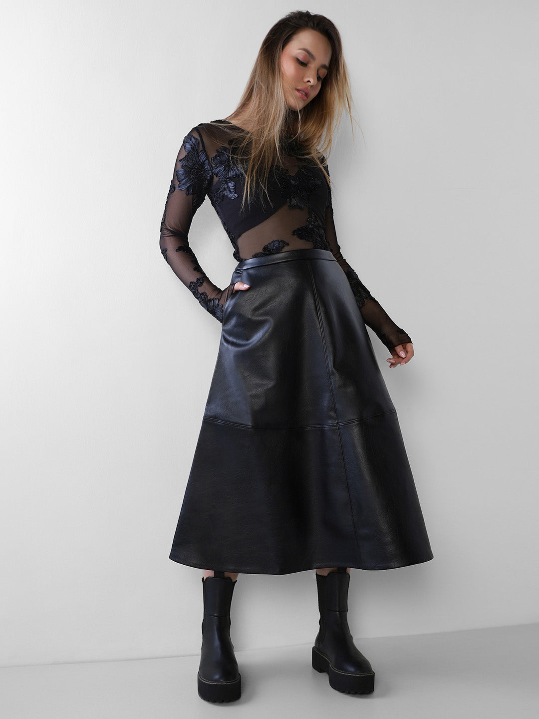 Black Faux Leather Skirt