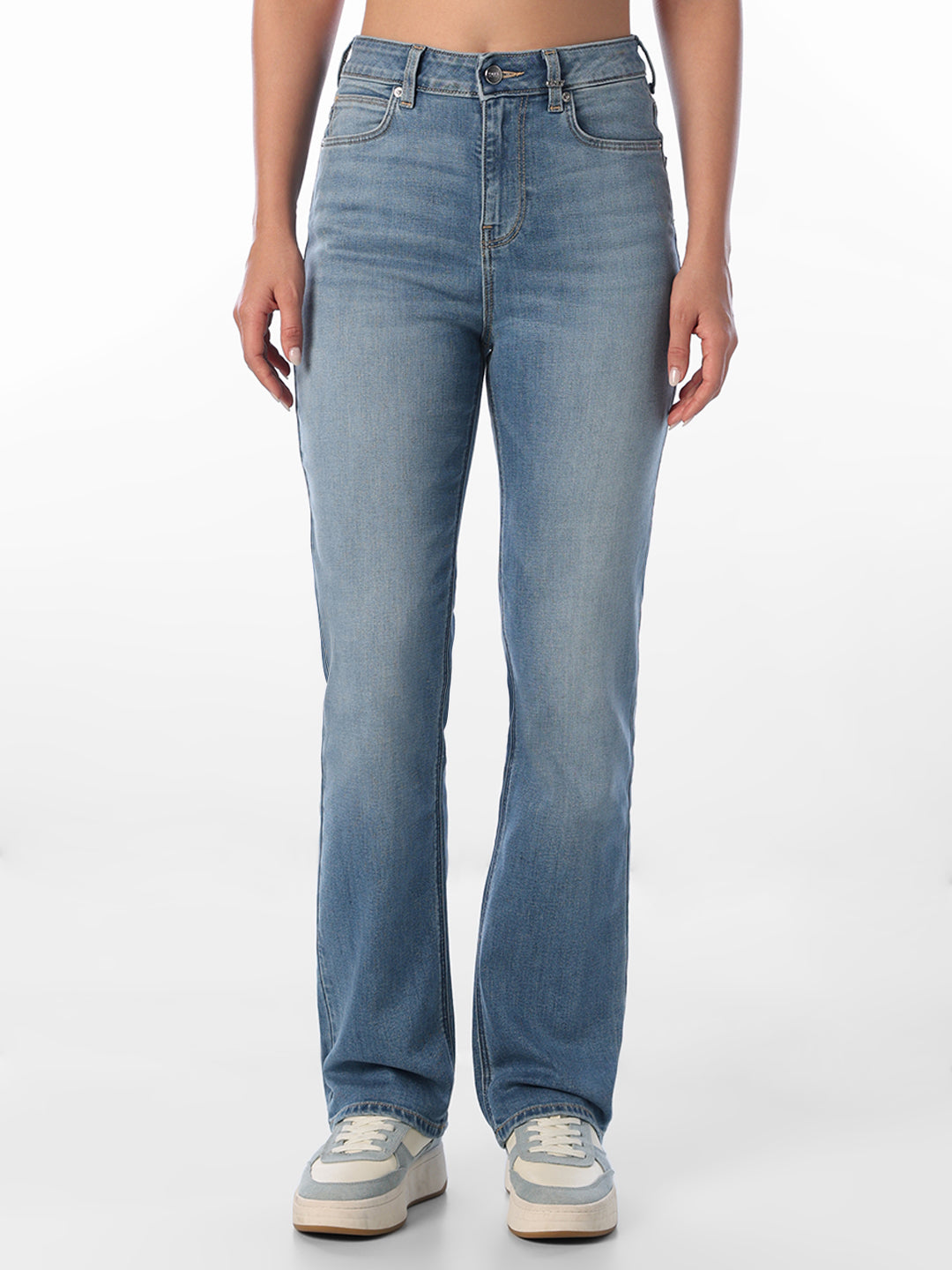 Blue High Rise Straight Fit Jeans