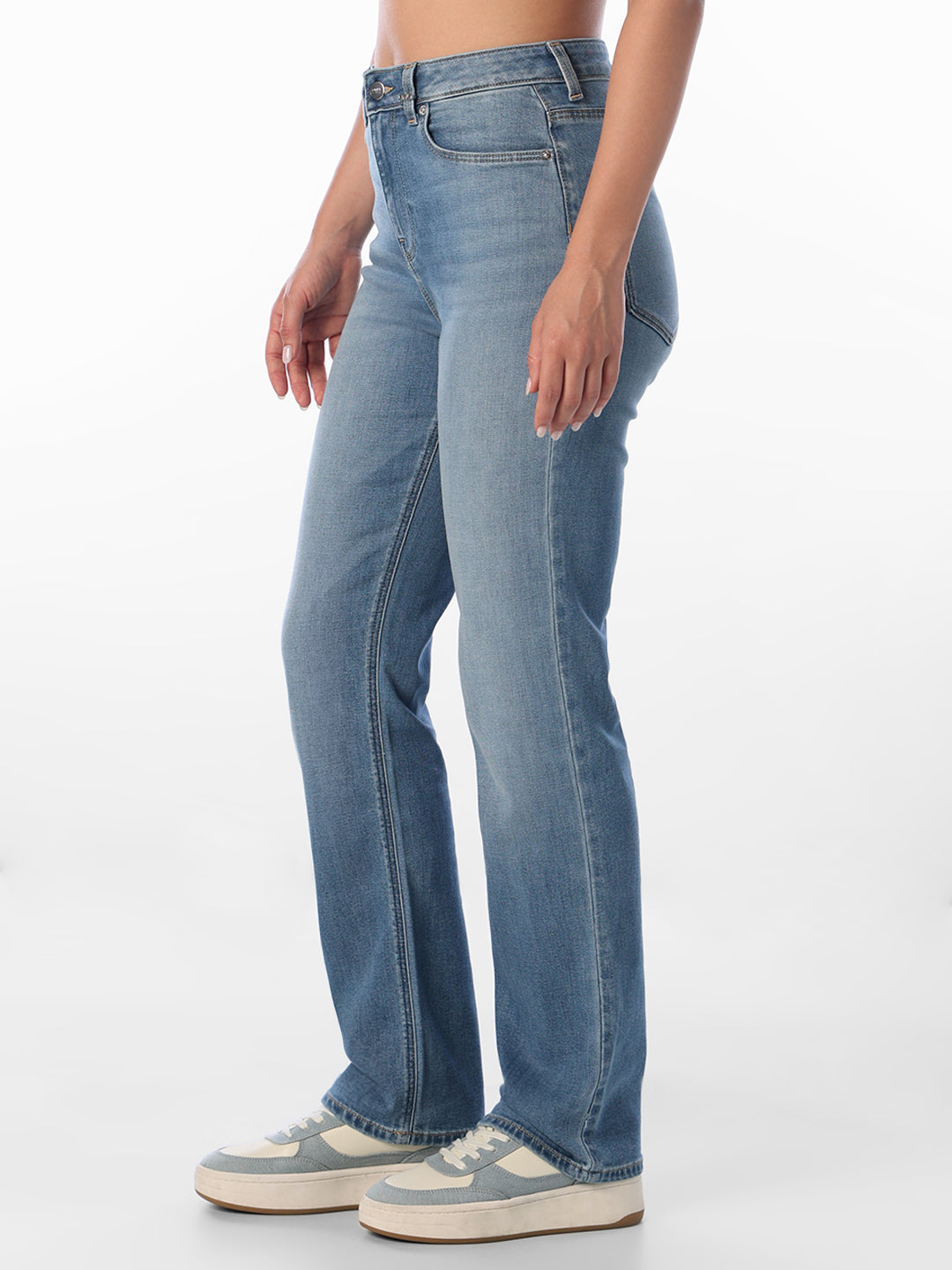 Blue High Rise Straight Fit Jeans