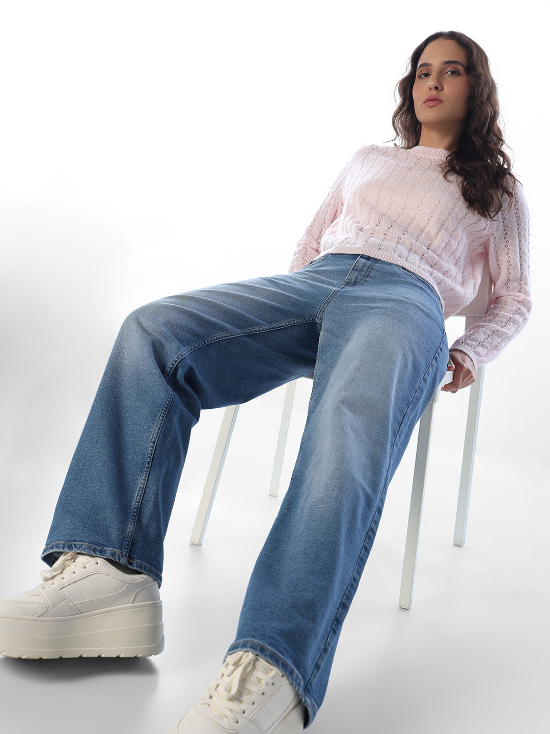 Blue High Rise Straight Jeans
