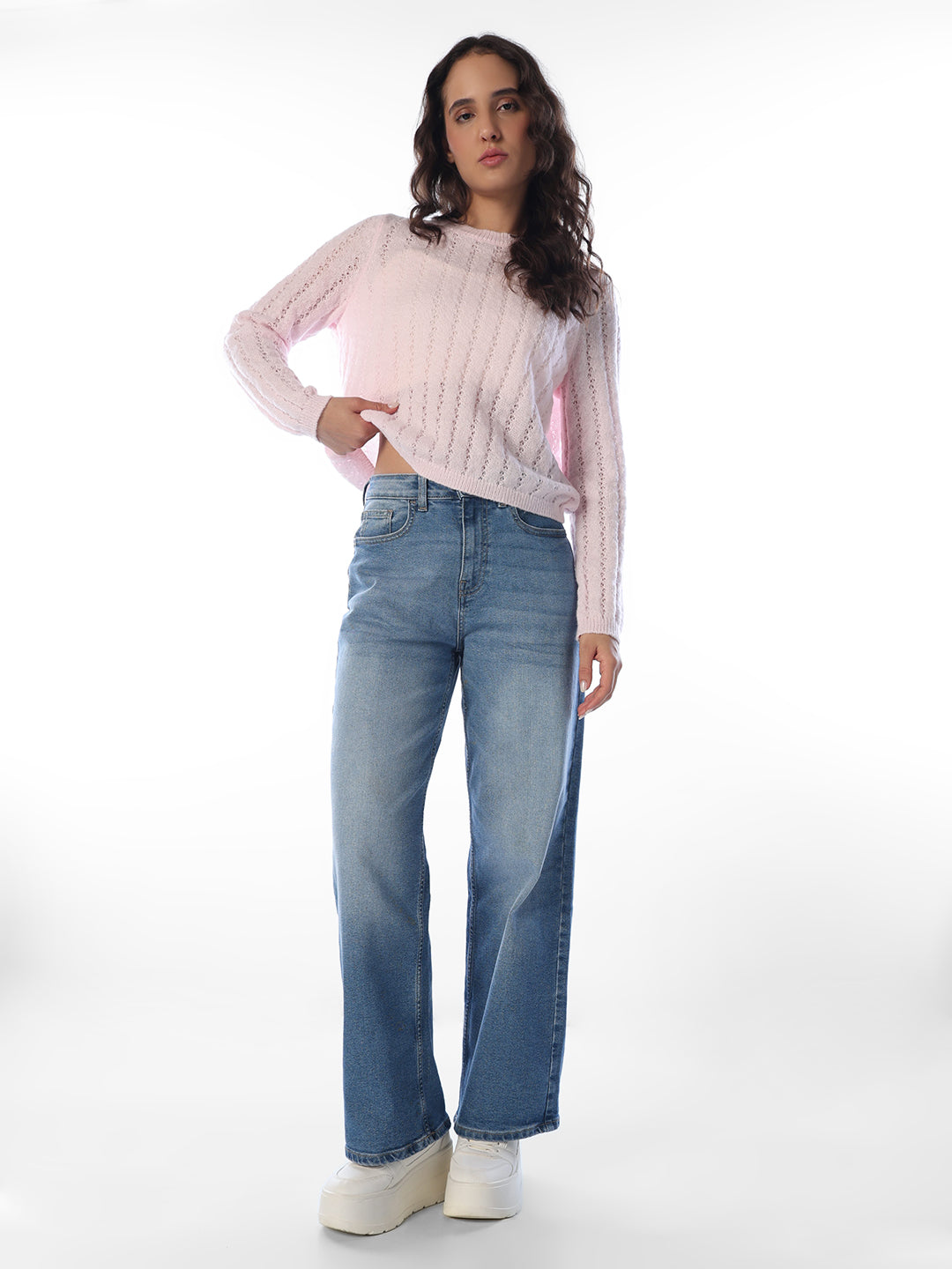 Blue High Rise Straight Jeans