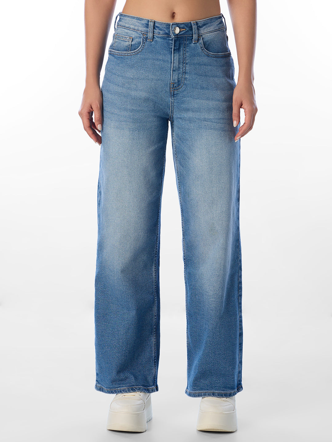 Blue High Rise Straight Jeans