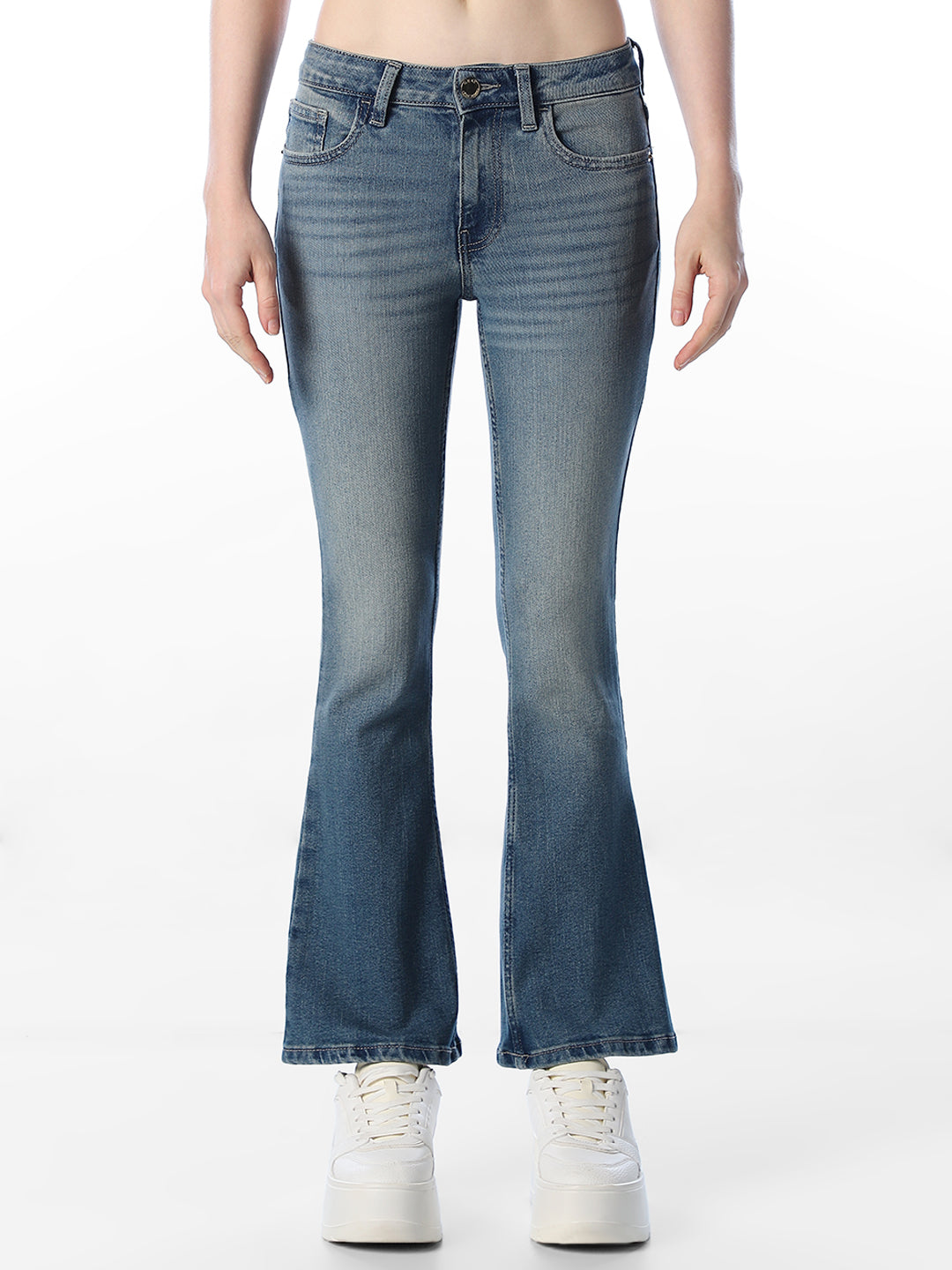 Blue Mid Rise Flared Jeans