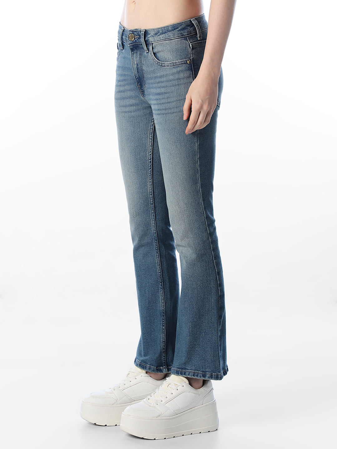 Blue Mid Rise Flared Jeans