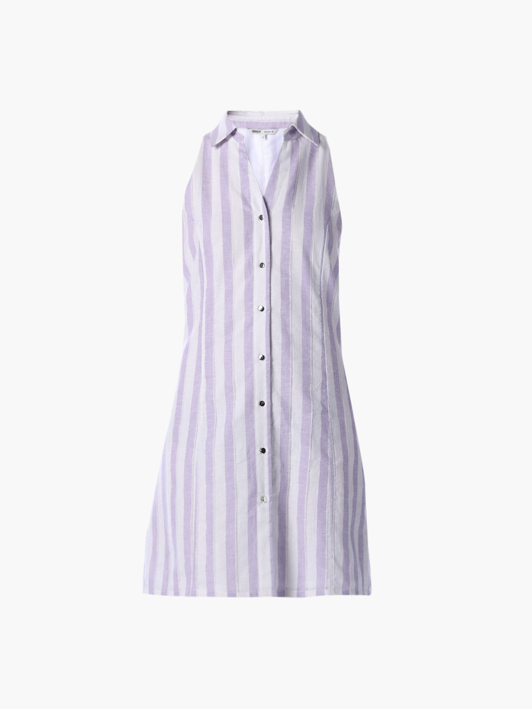 Purple Linen Blend Striped Dress
