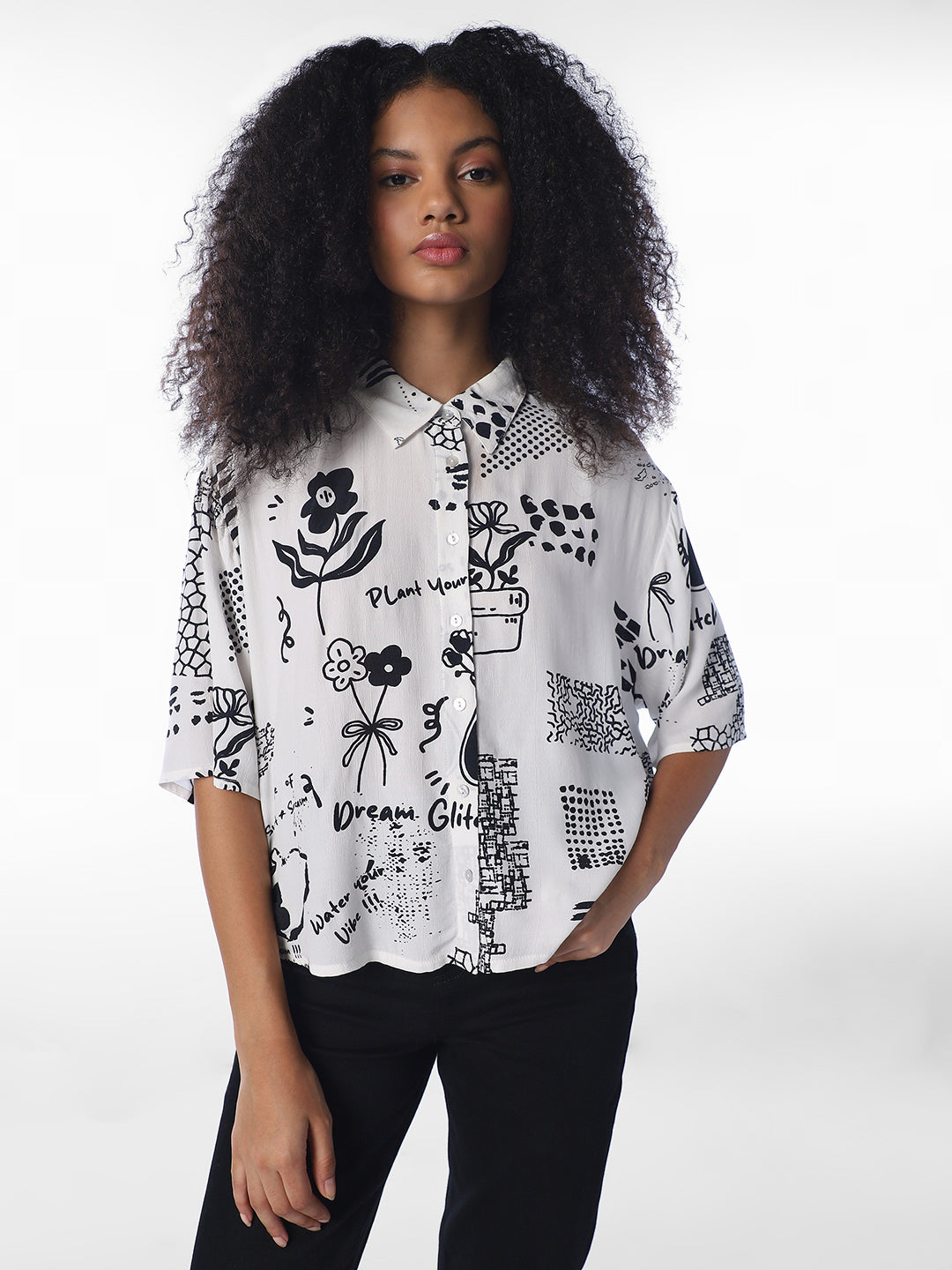 White Printed Oversized Shirt