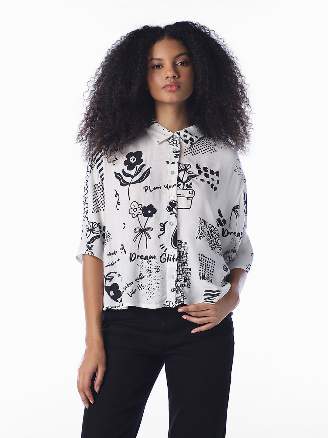 White Printed Oversized Shirt