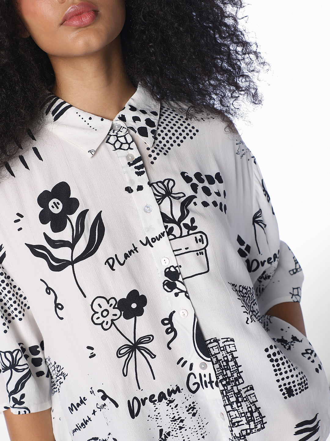 White Printed Oversized Shirt