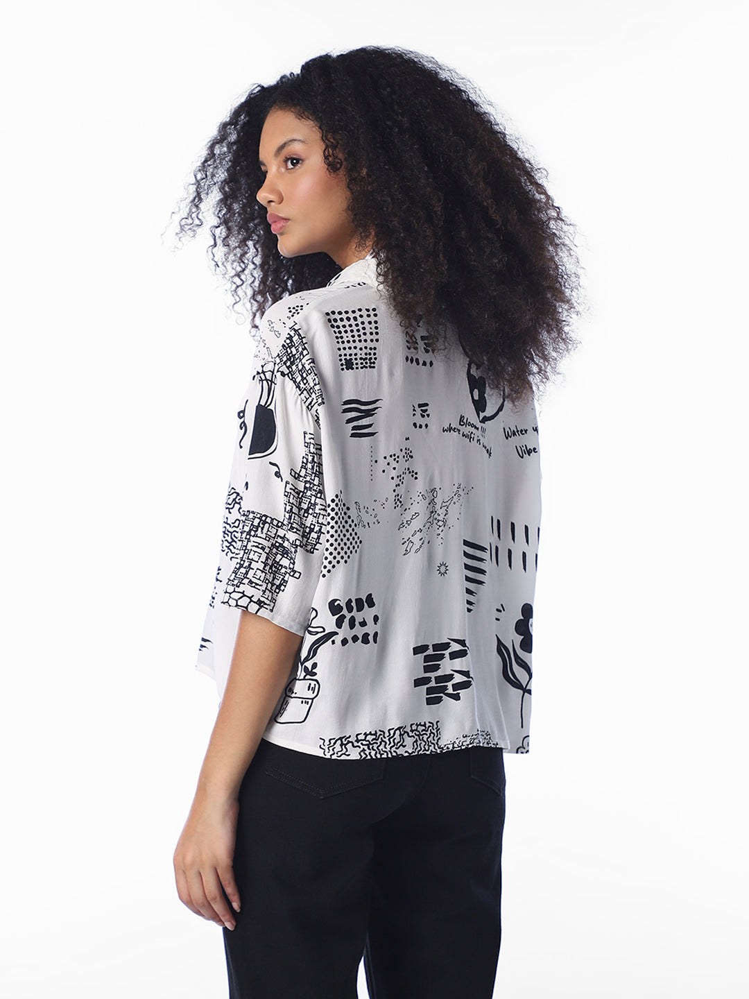White Printed Oversized Shirt