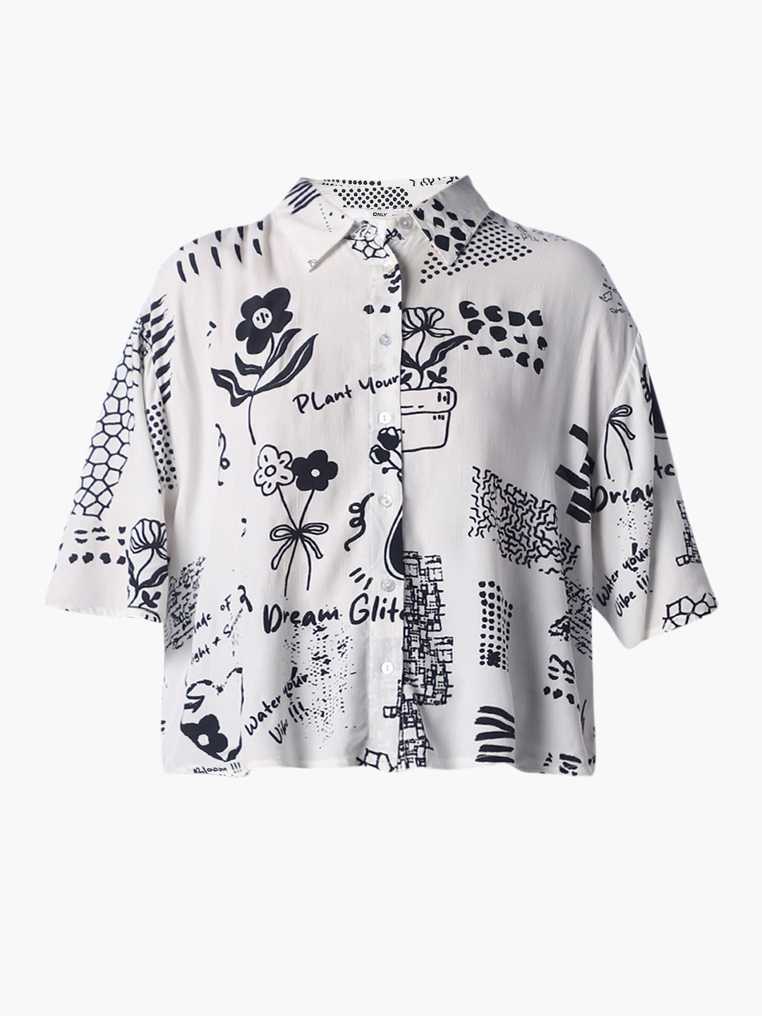 White Printed Oversized Shirt