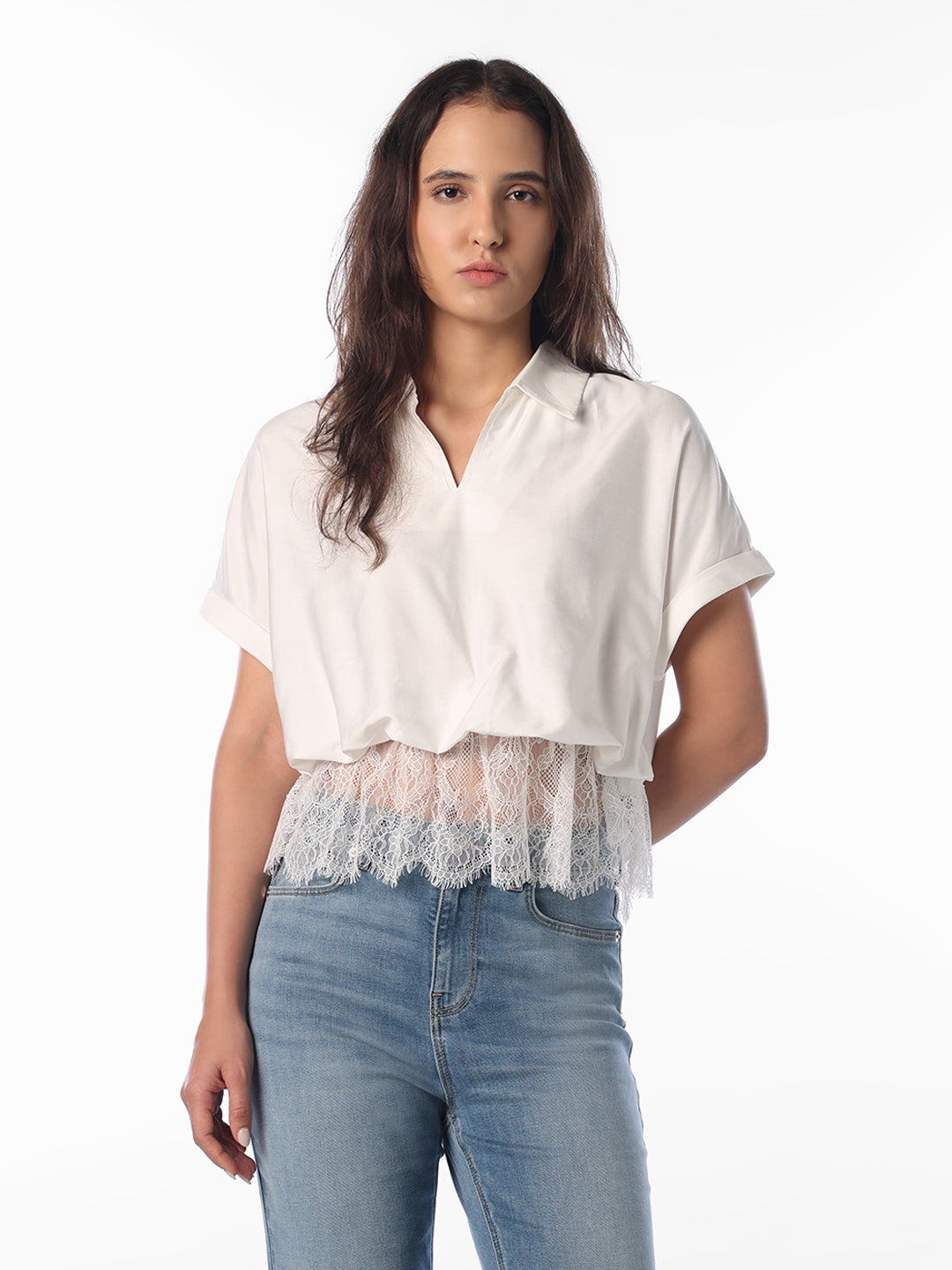 White Lace Trim Shirt