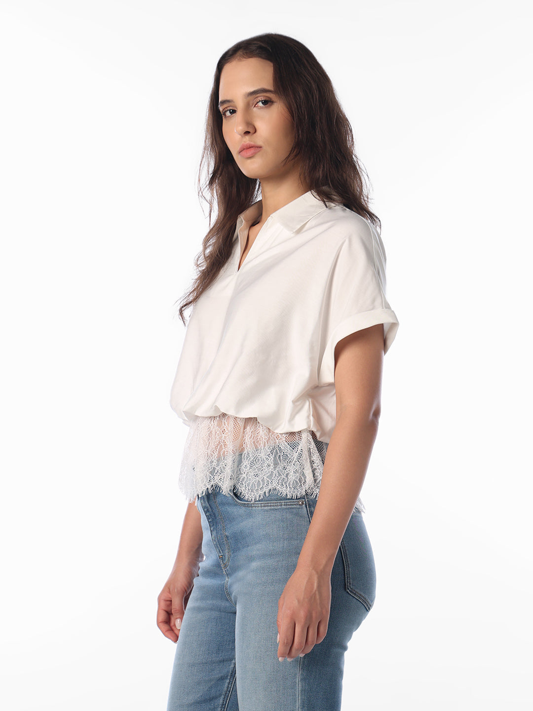 White Lace Trim Shirt
