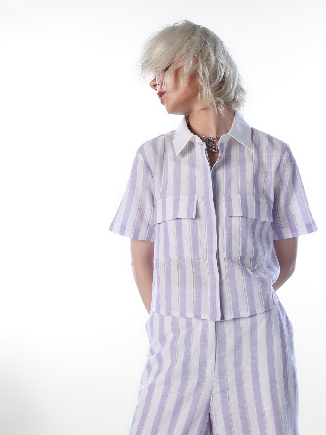 Purple Striped Linen Blend Shirt