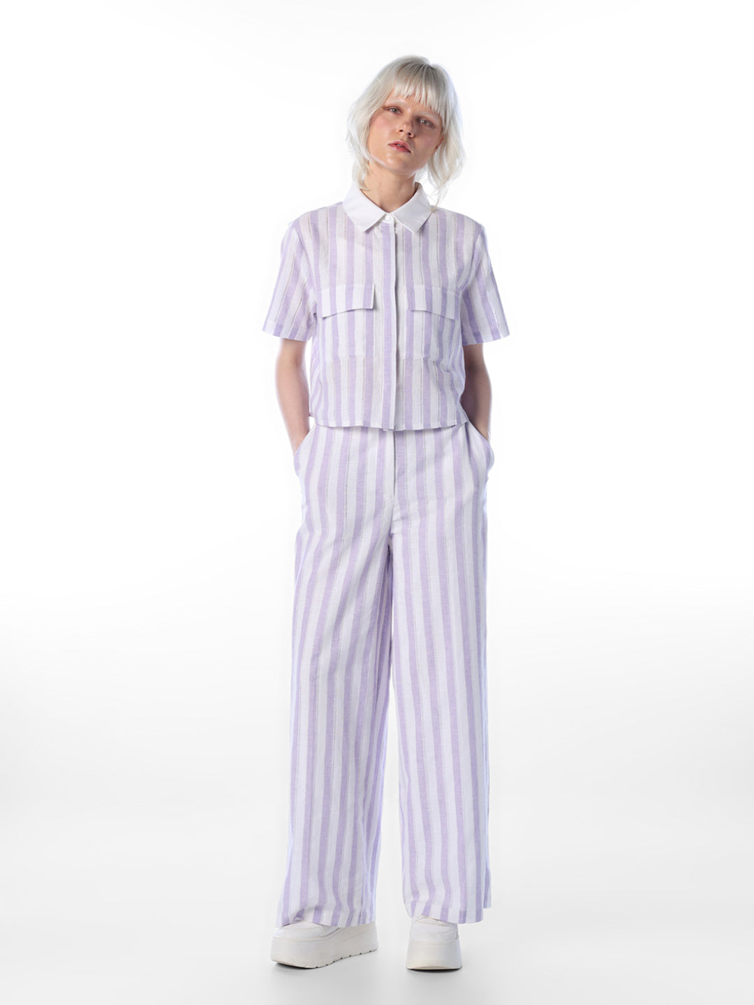 Purple Striped Linen Blend Shirt