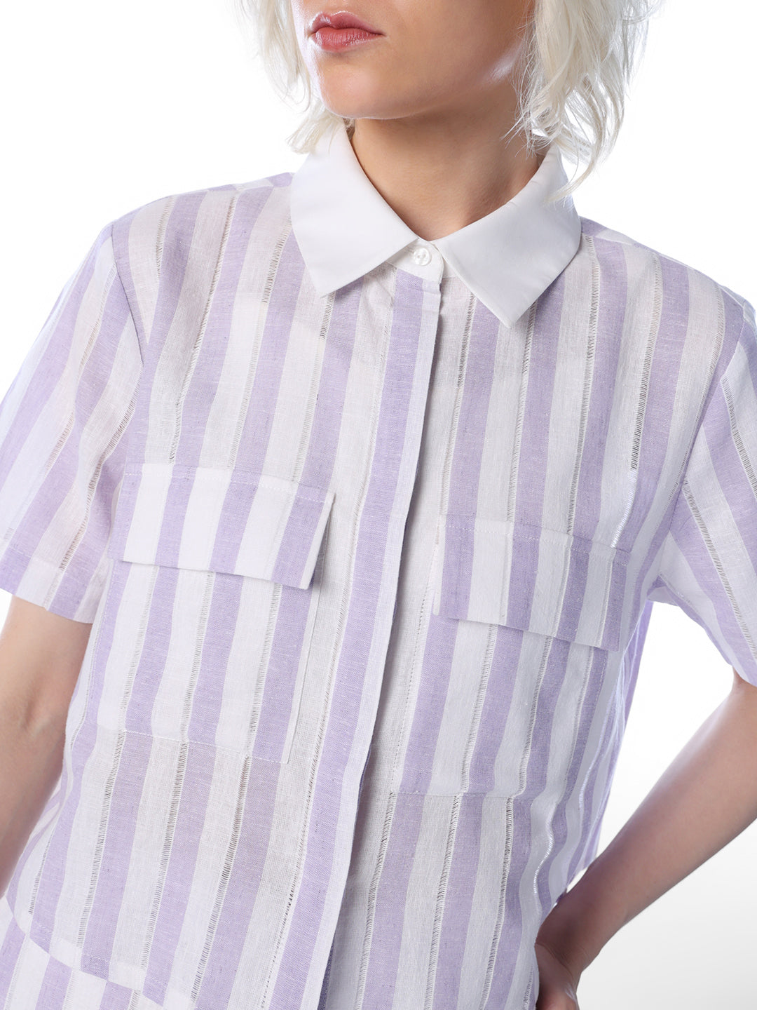 Purple Striped Linen Blend Shirt