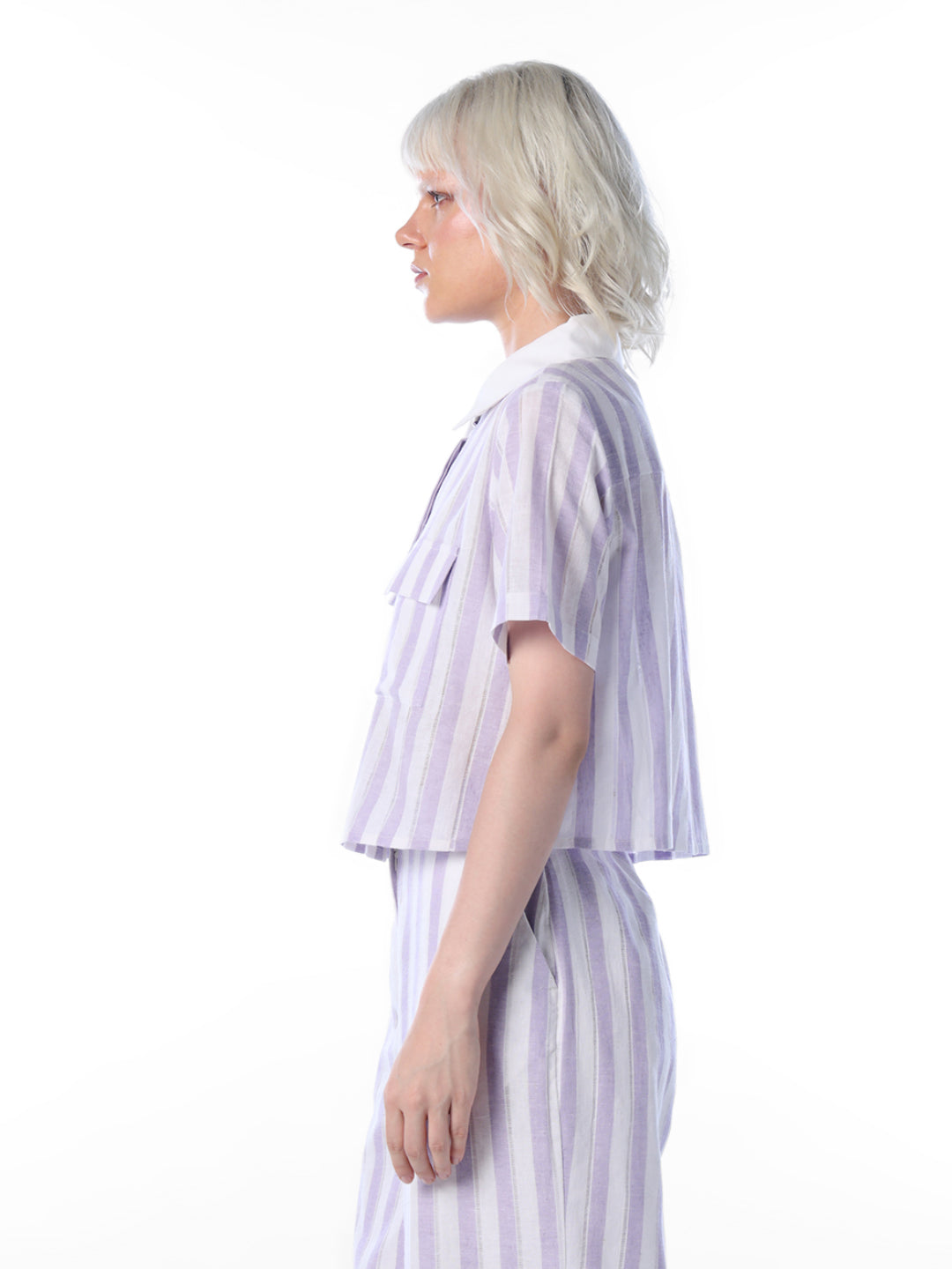 Purple Striped Linen Blend Shirt