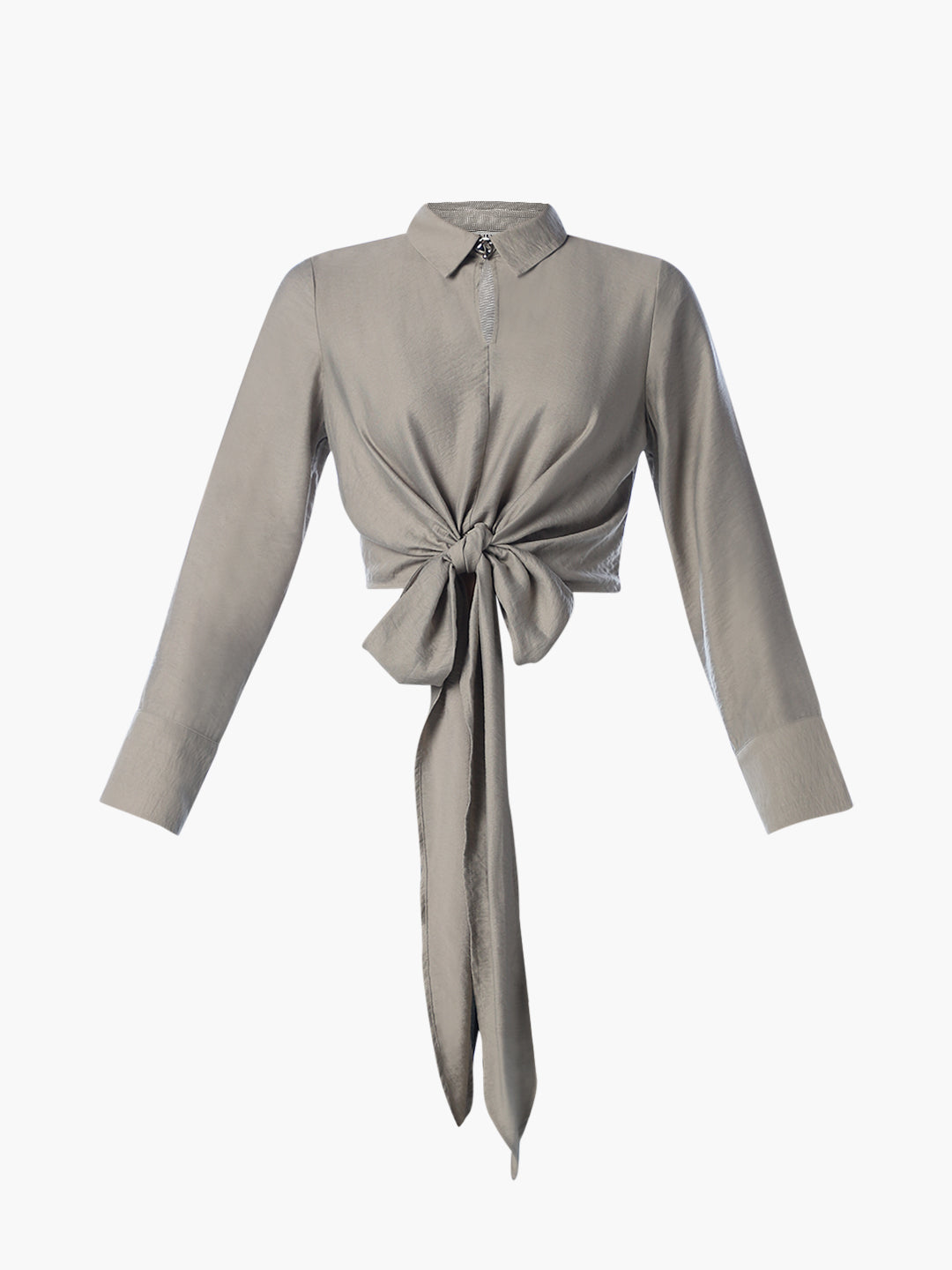 Front Tie Cropped Shirt