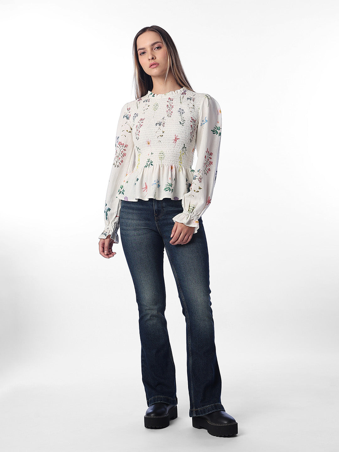 White Floral Peplum Top