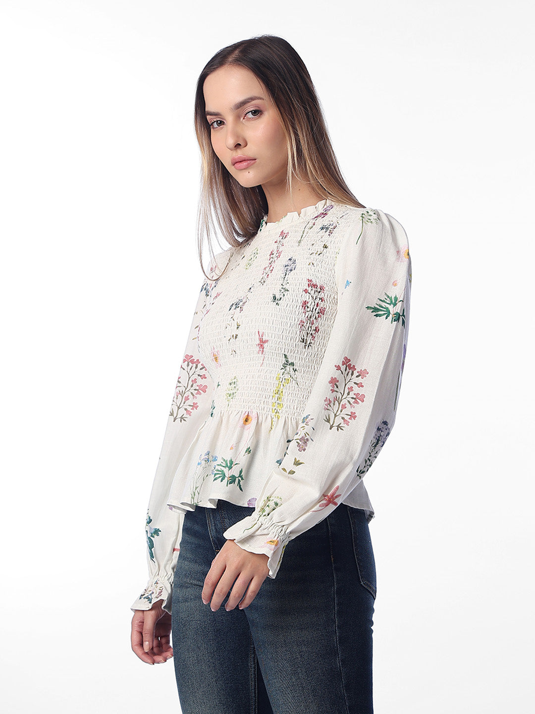 White Floral Peplum Top