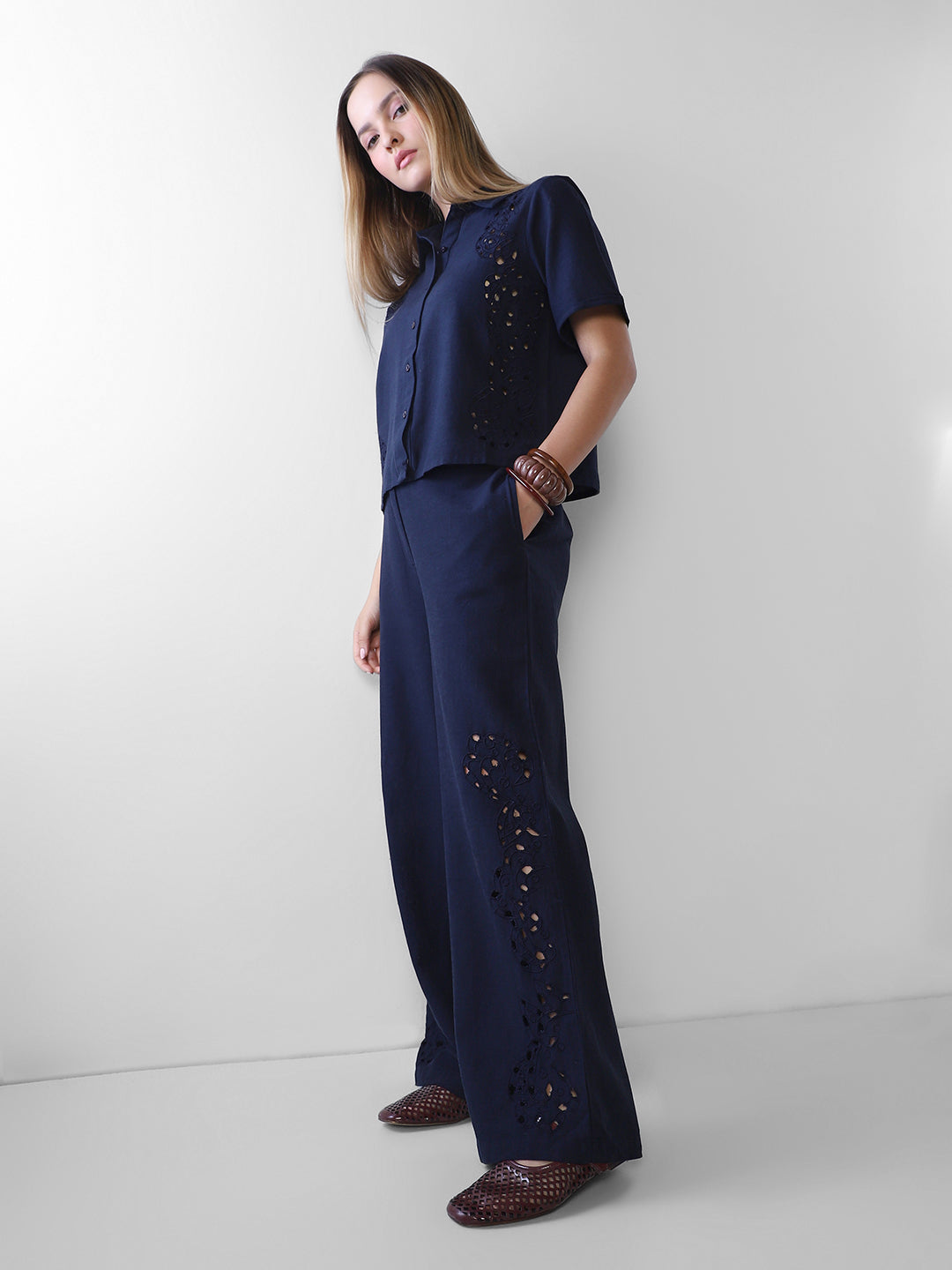 Navy Blue Regular Fit Pants