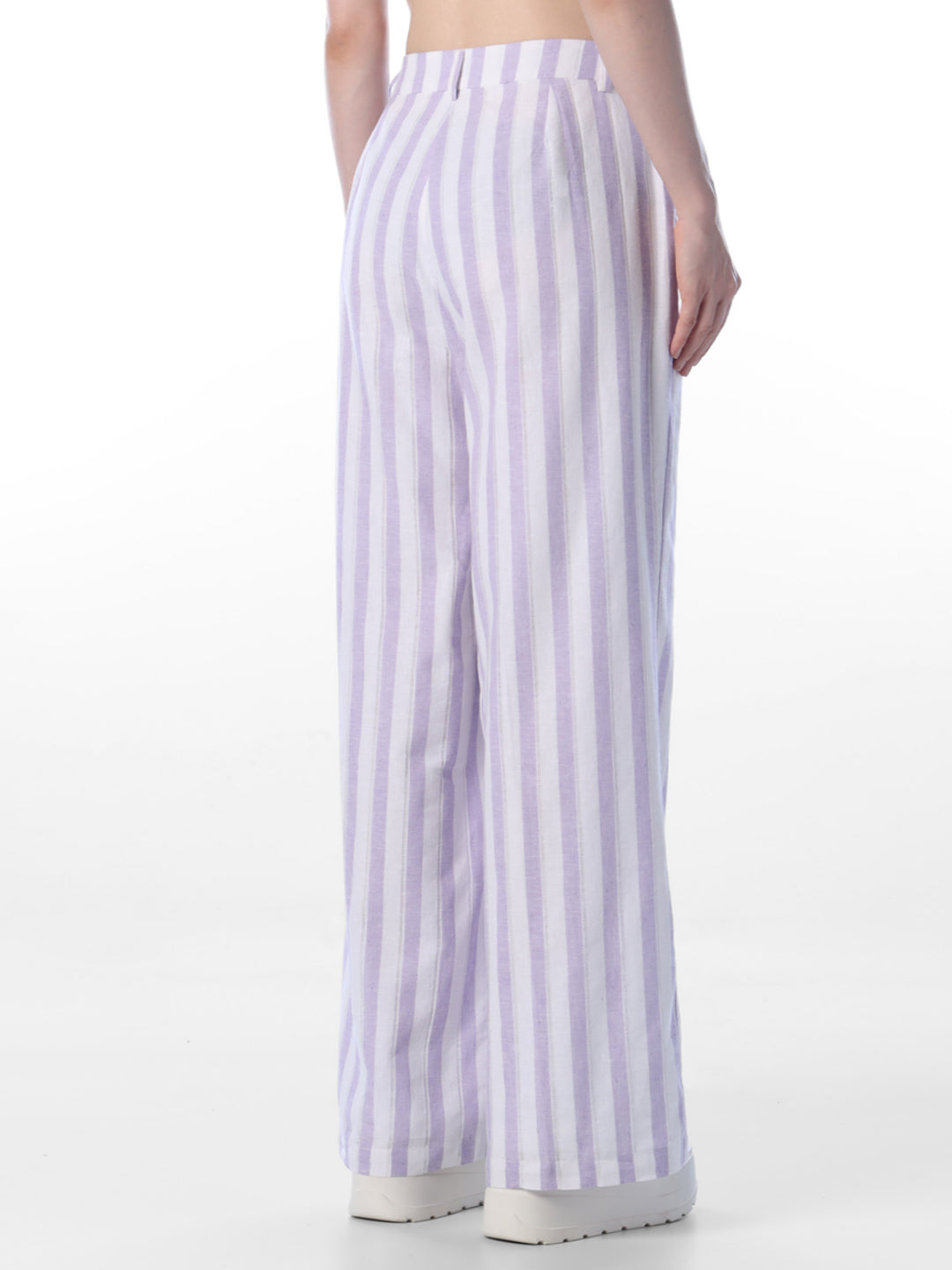 Purple Striped Linen Blend Pants