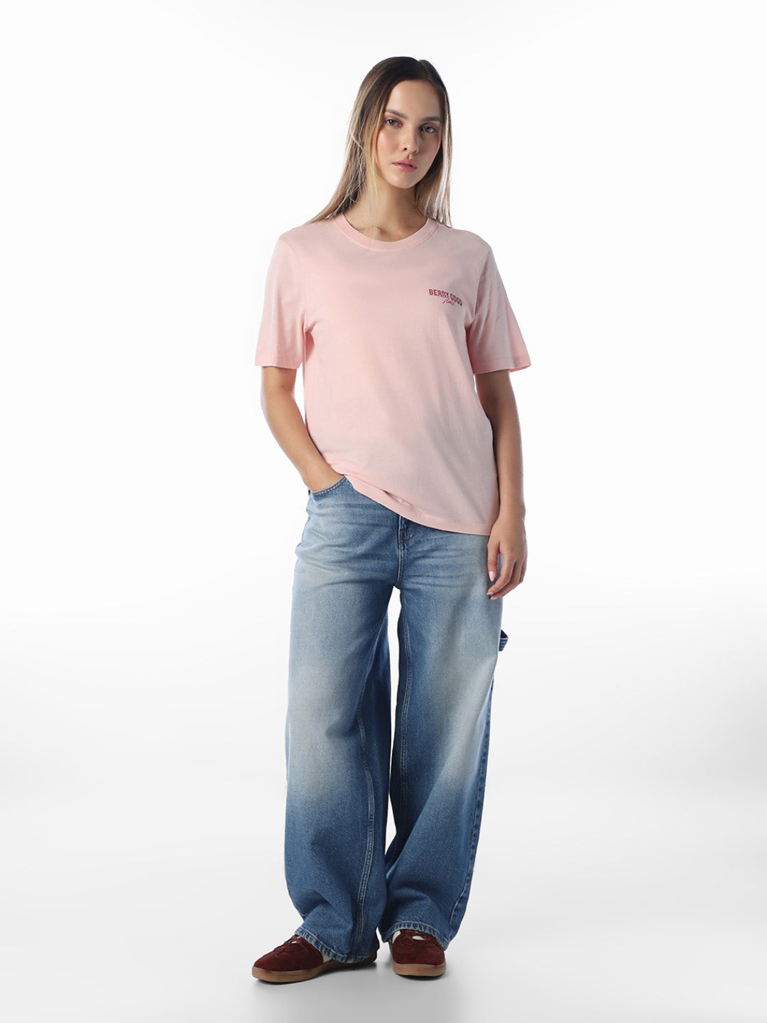 Pink Printed Cotton T-shirt