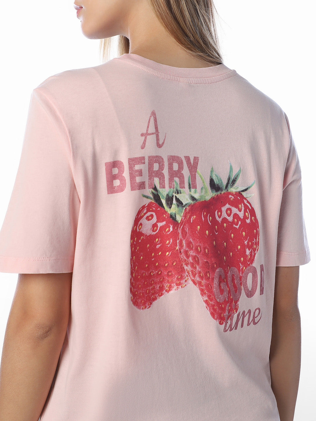 Pink Printed Cotton T-shirt