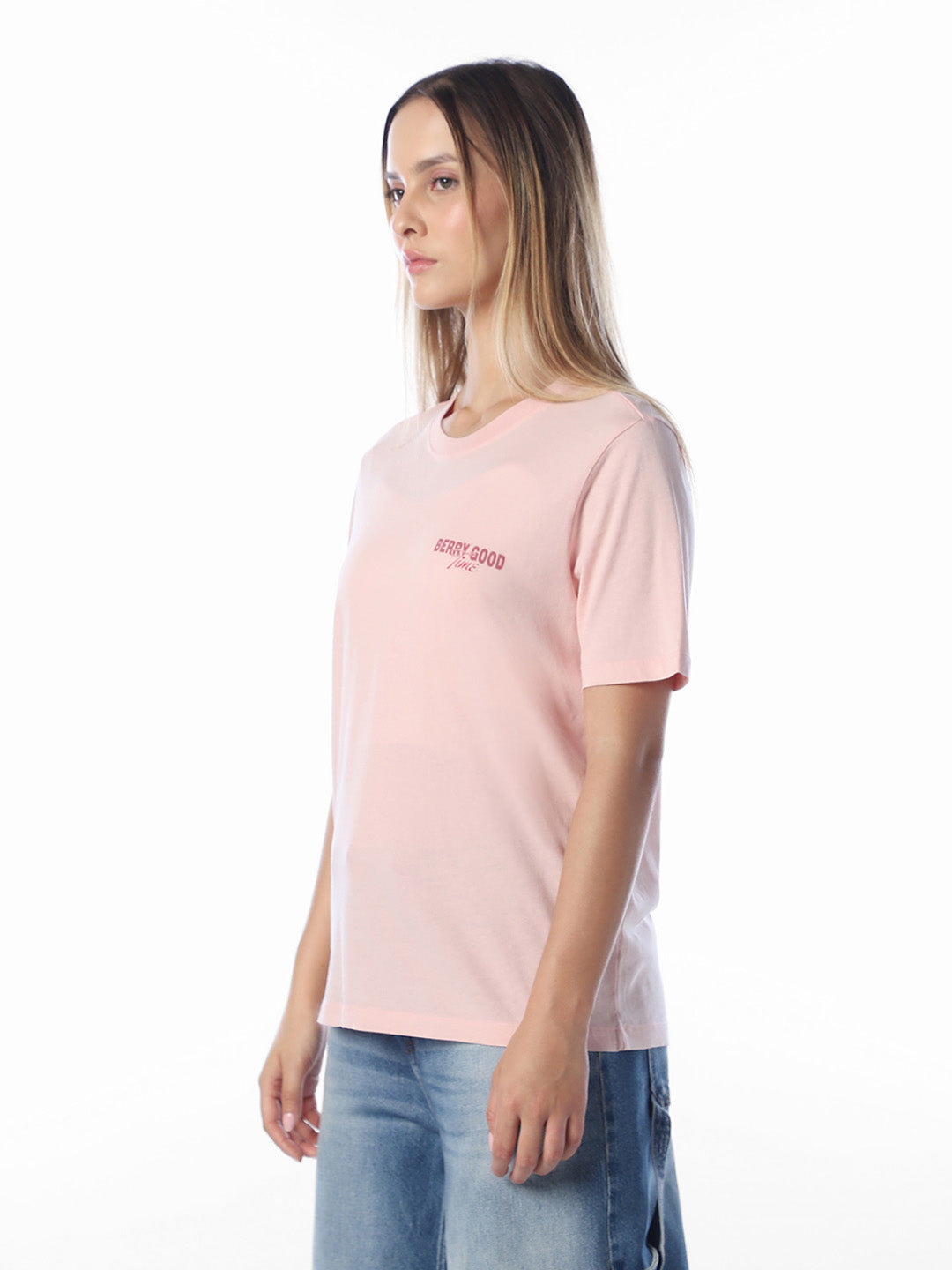 Pink Printed Cotton T-shirt