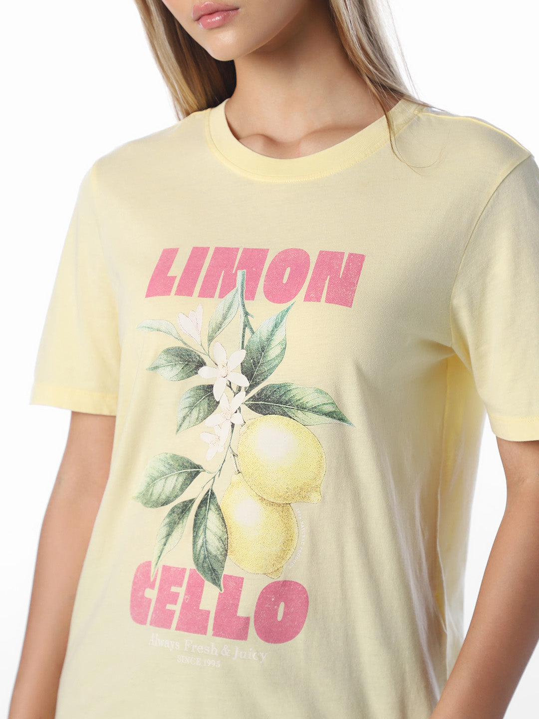 Yellow Printed Cotton T-shirt