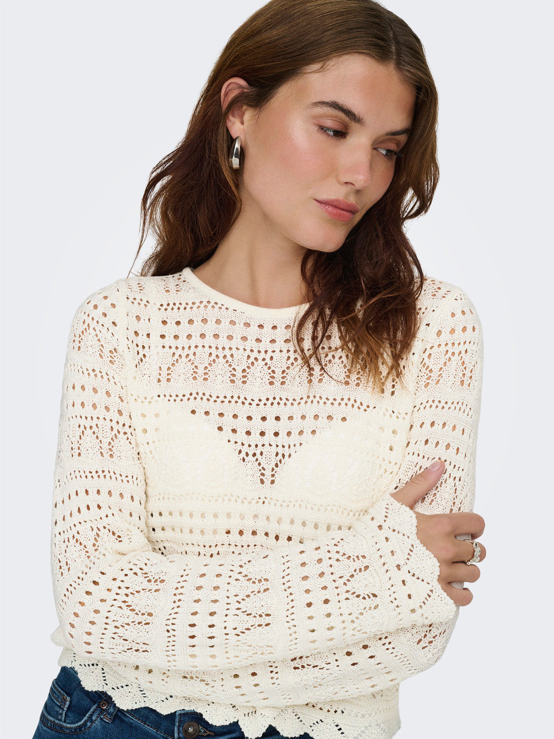 Open Knit Ivory Pullover