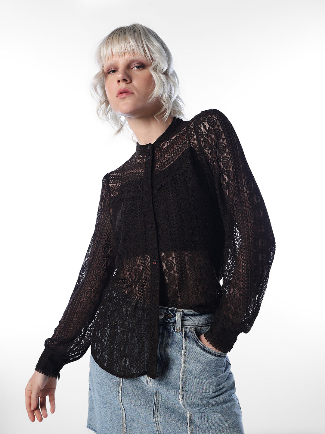 Lace Button-Down Top