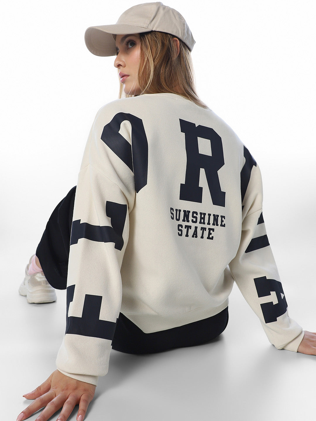 Beige Printed Oversized Sweatshirt