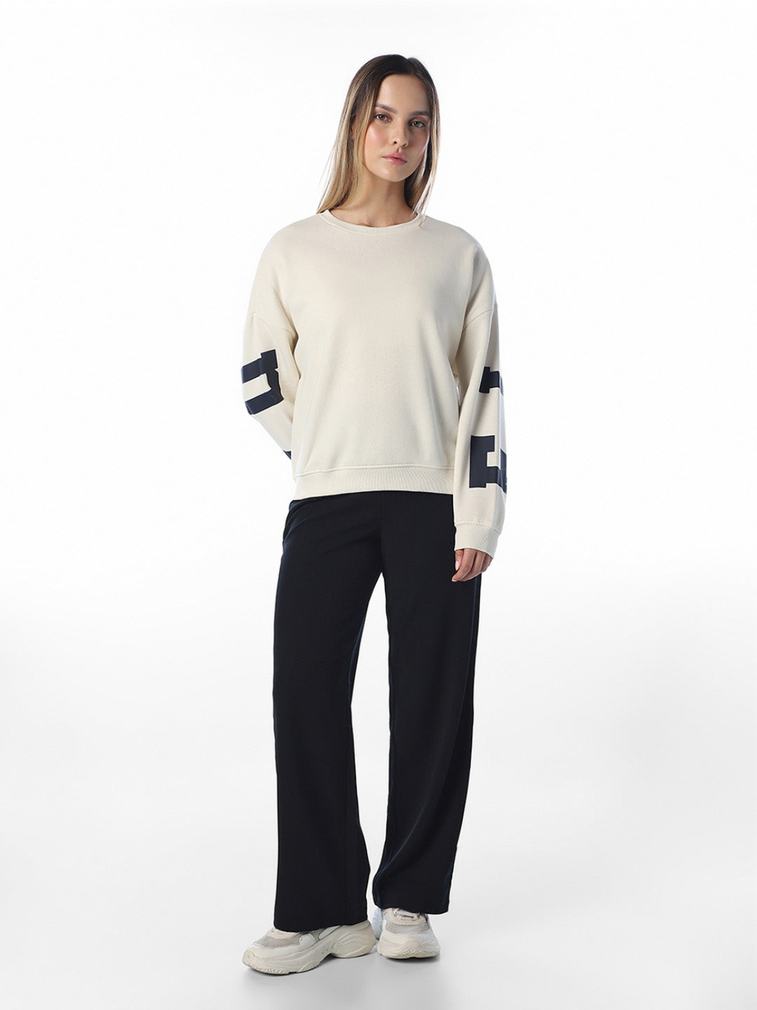 Beige Printed Oversized Sweatshirt