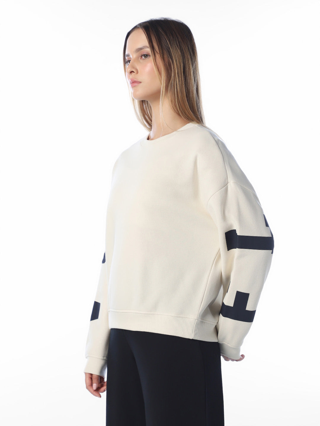 Beige Printed Oversized Sweatshirt