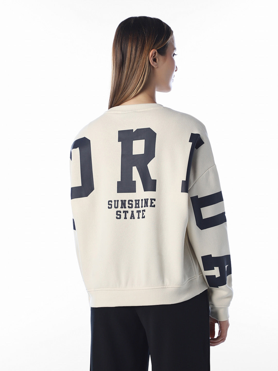 Beige Printed Oversized Sweatshirt