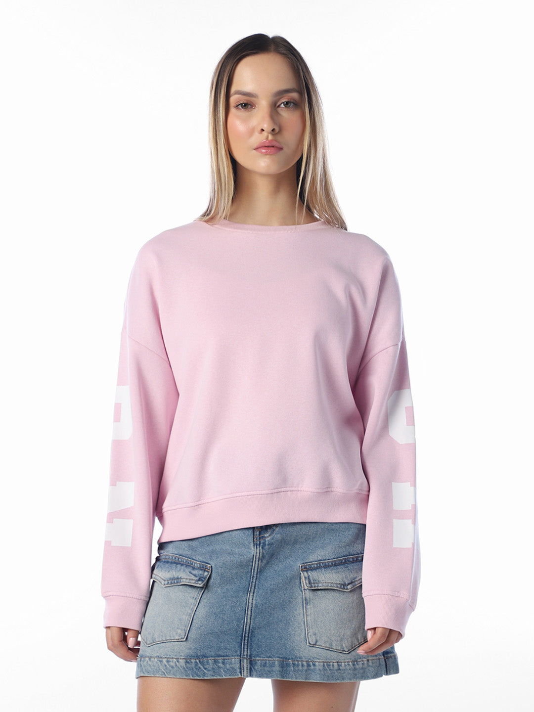 Pink Printed Oversized Sweatshirt