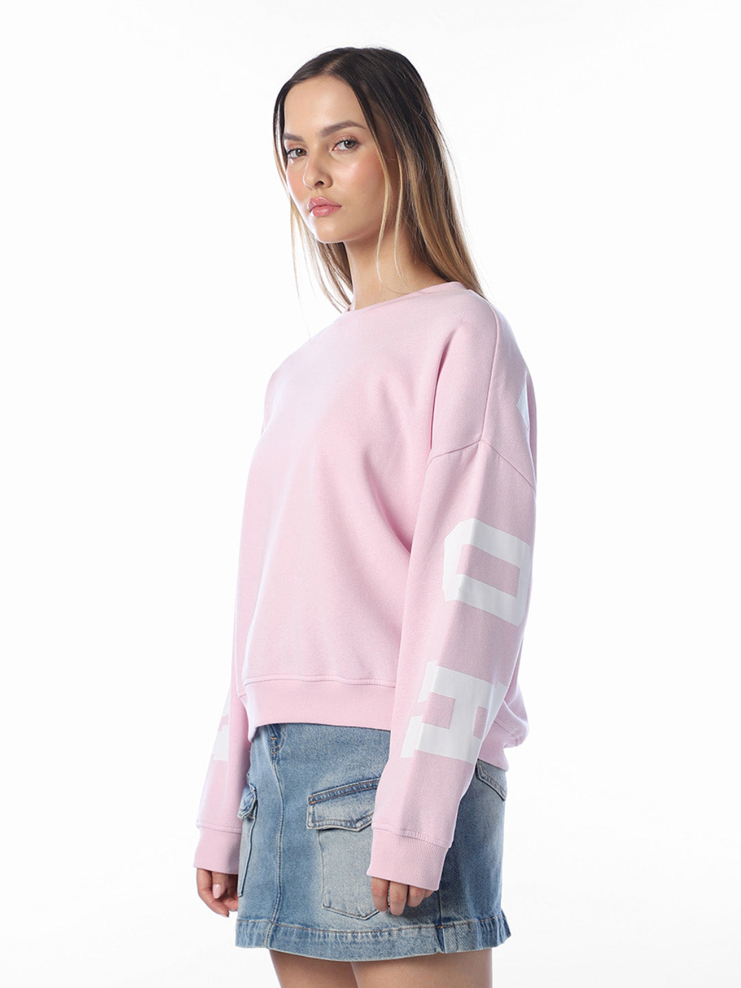 Pink Printed Oversized Sweatshirt